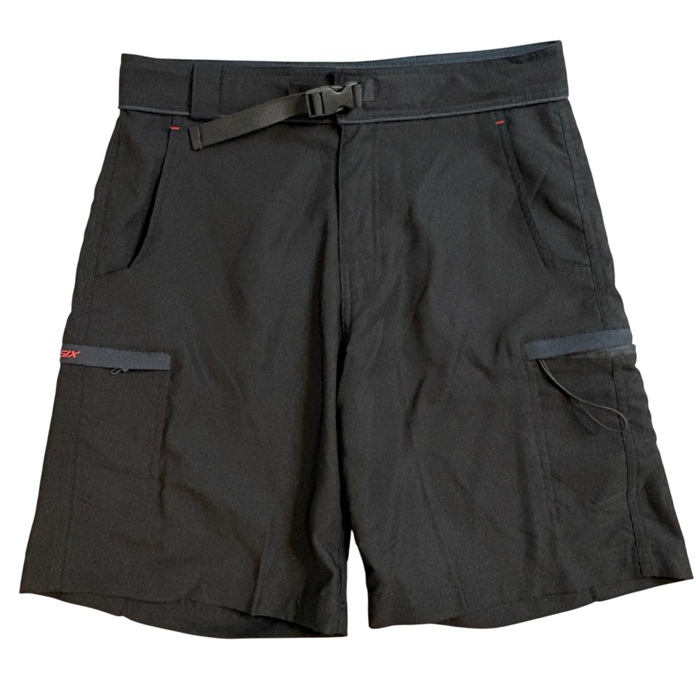 Level Six Mens  Surf Cargo Shorts Black Belted Size 32 Polyester Outdoor